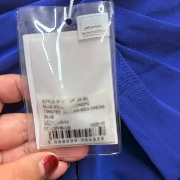 NWT Self-Portrait Womens Crepe Twisted Collar Midi Dress Kate Middleton, Blue
